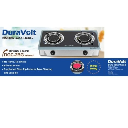 DuraVolt 2 Burner Tempered Glass Infrared Table Top Gas Cooker Dgc-2bg