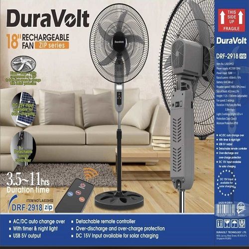 drf-2918zip 2 in 1 duravolt rechargeable fan with panel andremote