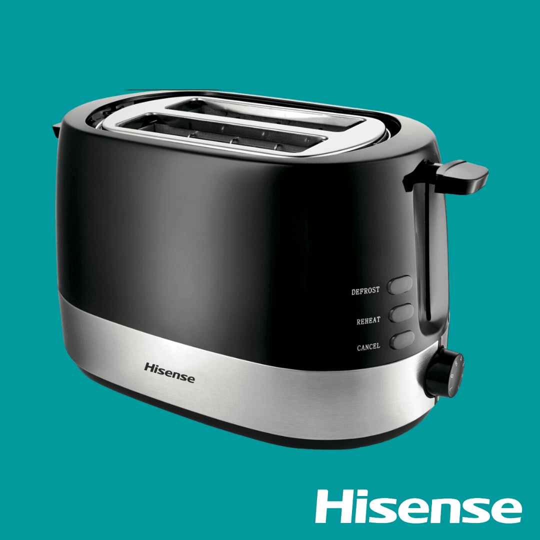 hisense-t850bk-toaster.jpg alt="Hisense T850BK 2-Slice Toaster 850W - Front View"