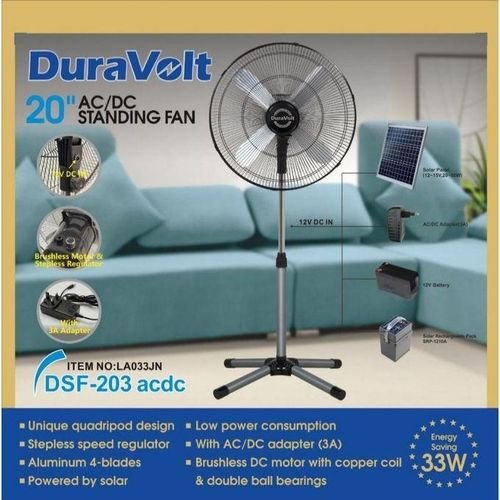 Duravolt 20-inch AC/DC Solar Standing Fan DSF-203 with Brushless Motor Nigeria