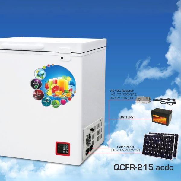 QASA 150L Solar AC/DC Chest Freezer QCFR-215 ACDC for off-grid cooling