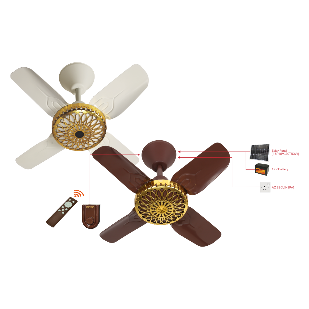 Qasa 24 Inch ACDC Ceiling Fan QCF-24 ACDC with Dual Power and Solar Option