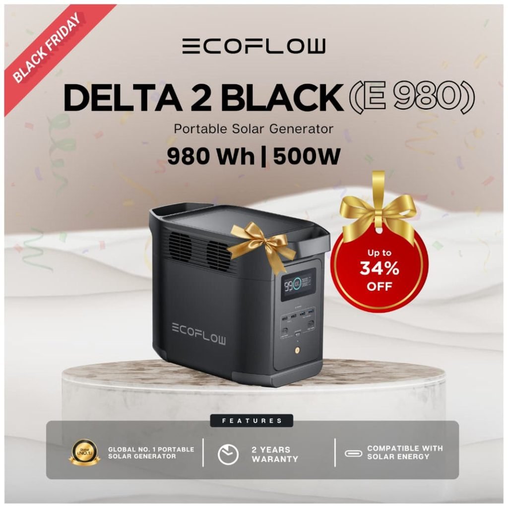 EcoFlow DELTA 2 Black 980Wh Portable Power Station with 500W Output