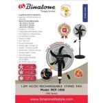 Alt text: Binatone RCF-1858 rechargeable fan front view