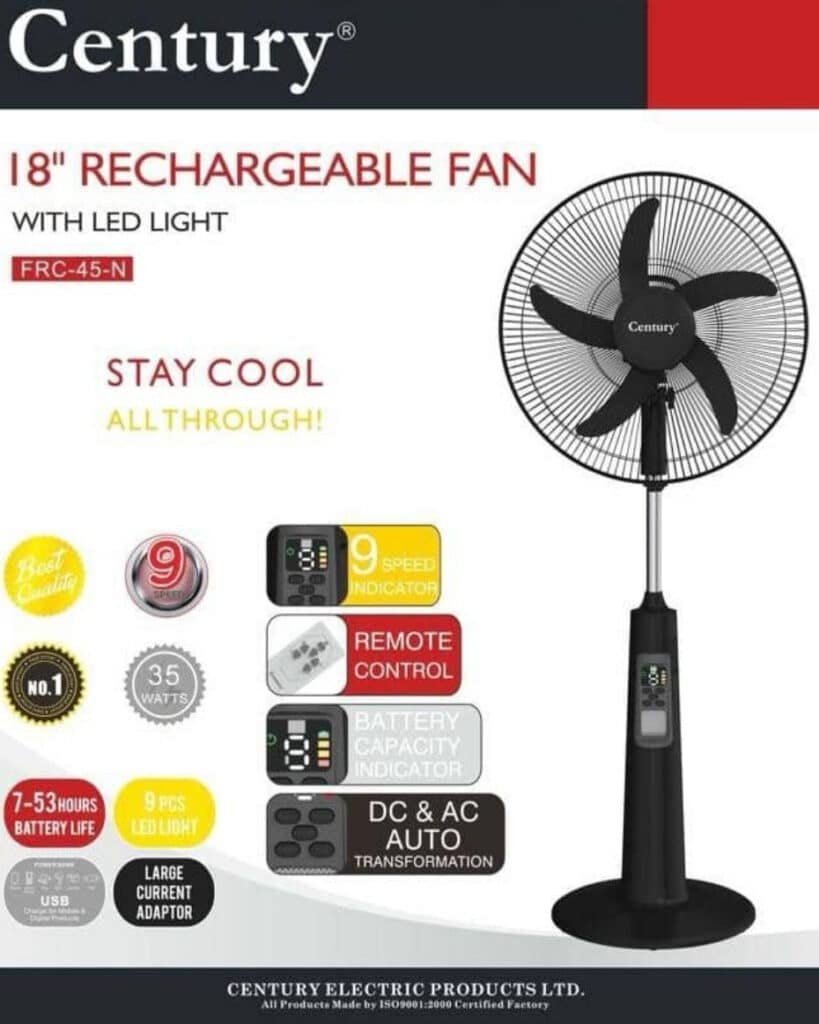 Century 18 Inch Rechargeable Fan FRC-45-N Nigeria