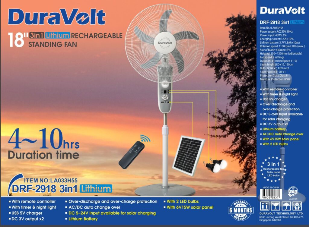 Duravolt 18 inch rechargeable standing fan DRF-2918 Nigeria
