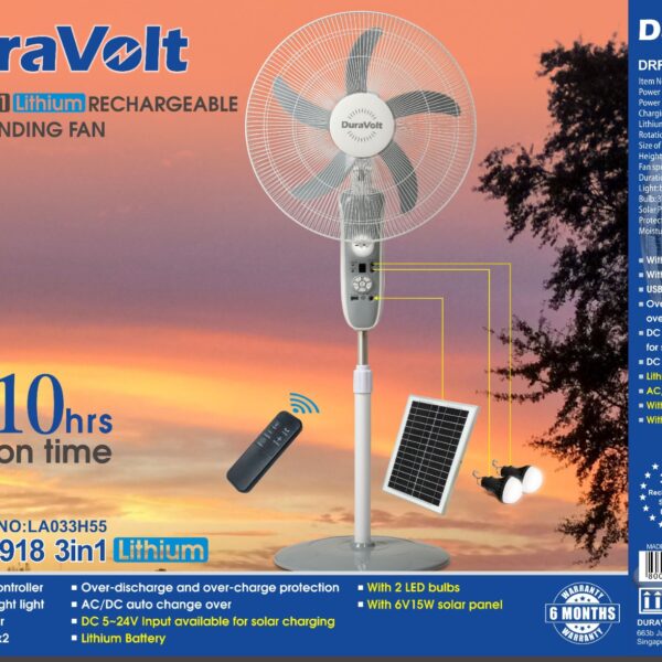 Duravolt 18 inch rechargeable standing fan DRF-2918 Nigeria