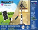 DuraVolt DRF-3918 18 Inch Rechargeable Standing Fan with Solar Panel and LED Bulbs